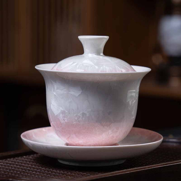 Buddha Stones Traditional Glaze Ceramic Gaiwan Sancai Teacup Kung Fu Tea Cup And Saucer With Lid 180ml