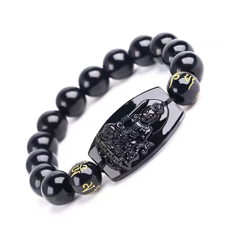 Buddha Stones Chinese Zodiac Obsidian Protection Bracelet