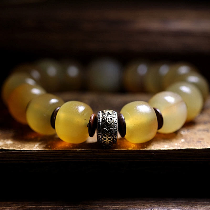 Buddha Stones Handmade Tibetan Sheep Horn Om Mani Padme Hum Auspiciousness Bracelet