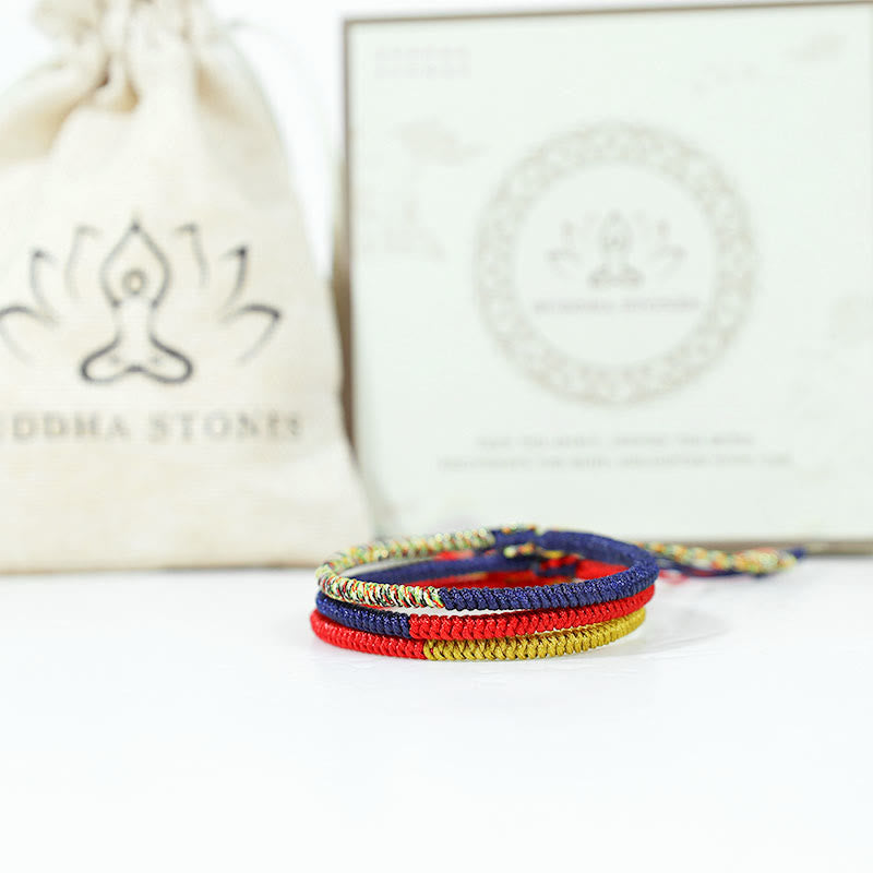 Buddha Stones Tibet Handmade Multicolor King Kong Knot Faith Protection Braided Two-Color String Bracelet