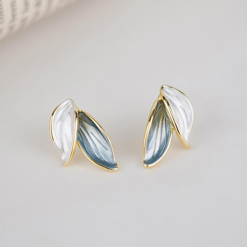 Leaf Design Luck Stud Earrings