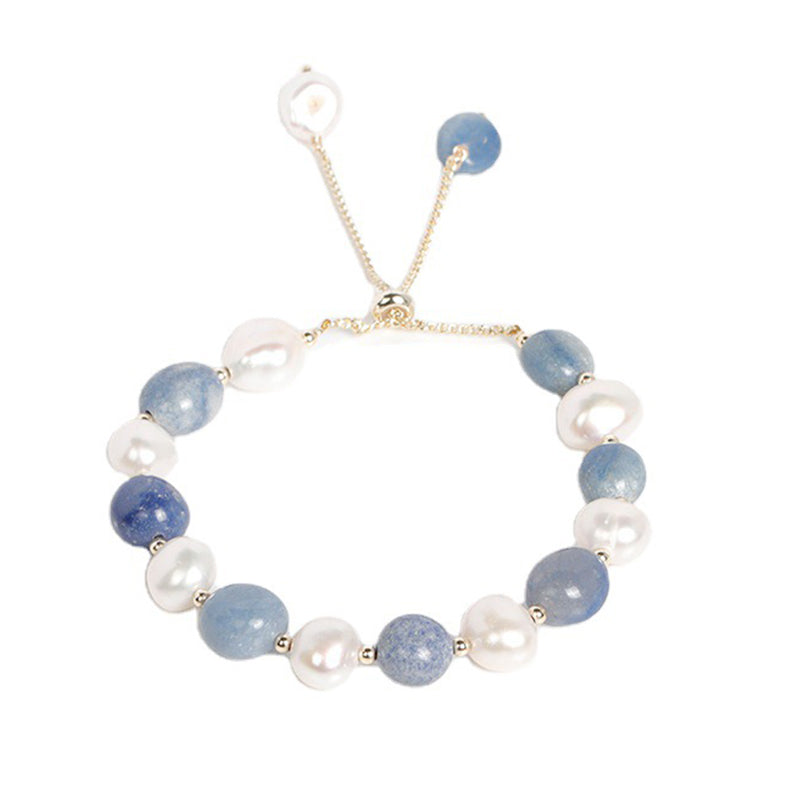 Buddha Stones Natural Blue Aventurine Crystal Pearl Bead Healing Bracelet