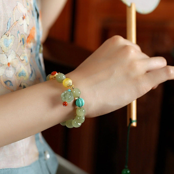 Jade Amber Lotus Bead Luck Bracelet