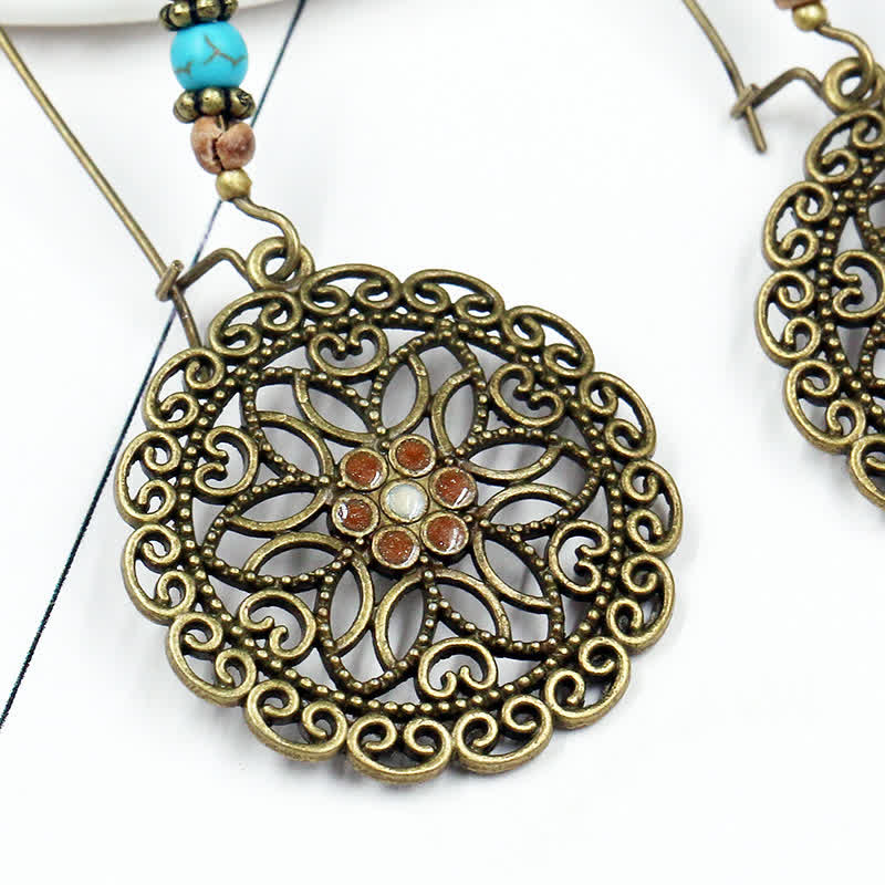 Round Flower Design Luck Dangle Drop Earrings