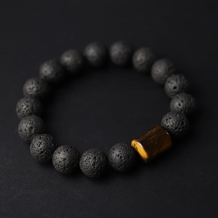 Buddha Stones Lava Rock Ebony Wood Tiger Eye Support Healing Bracelet