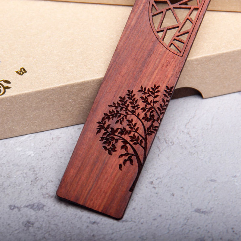 Buddha Stones The Tree of Life Ebony Wood Small Leaf Red Sandalwood Bookmarks With Gift Box