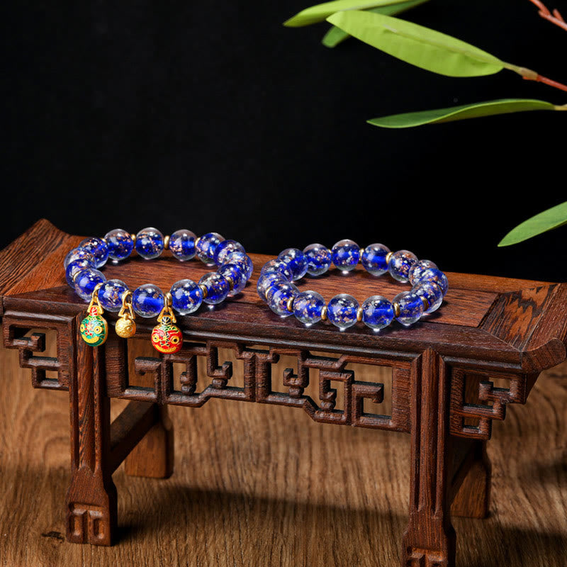 Buddha Stones Gold Swallowing Beast Family Charm Luminous Fluorescent Liuli Glass Bead Success Bracelet