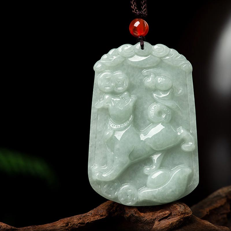 Buddha Stones Natural Jade 12 Chinese Zodiac Abundance Amulet Pendant Necklace