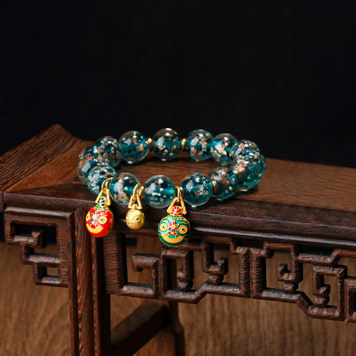 Buddha Stones Gold Swallowing Beast Family Charm Luminous Fluorescent Liuli Glass Bead Success Bracelet