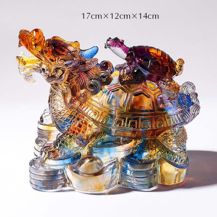 Feng Shui Dragon Turtles Handmade Liuli Crystal Art Piece Protection Home Office Decoration