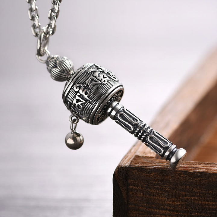 Buddha Stones Tibetan Om Mani Padme Hum Prayer Wheel Lotus Wisdom Rotatable Necklace Pendant