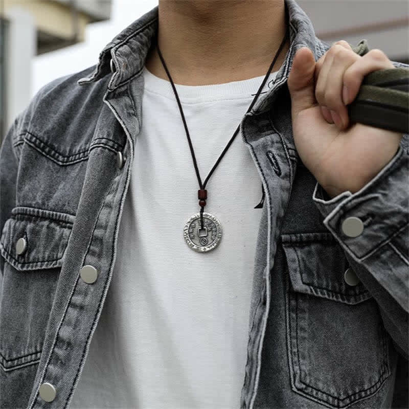 Buddha Stones Bagua Yin Yang Copper Coin Star Balance Energy Necklace Pendant