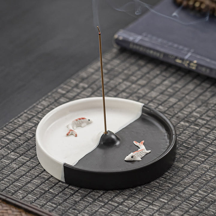 Buddha Stones Koi Fish Pattern Spiritual Healing Ceramic Incense Stick Burner Decoration