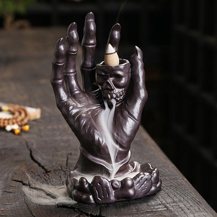 Buddha Stones Halloween Ghost Hand Skull Head Ceramic Peace Healing Incense Burner Decoration