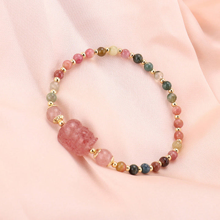 Buddha Stones Natural Tourmaline Garnet Strawberry Quartz PiXiu Moonstone Protection Bracelet