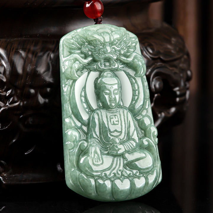 Buddha Stones Tathagata Buddha Dragon Jade Amulet Serenity String Necklace