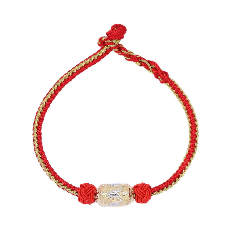 Buddha Stones 925 Sterling Silver Om Mani Padme Hum Prayer Wheel Luck Strength Red String Bracelet