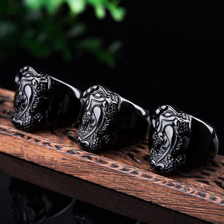 FengShui PiXiu Black Obsidian Strength Ring