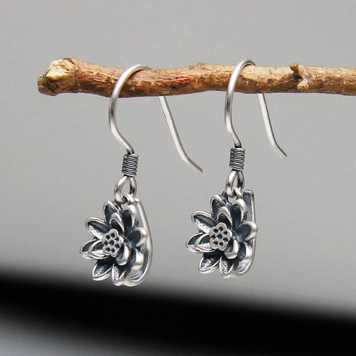 Buddha Stones 925 Sterling Silver Lotus Flower Enlightenment Earrings