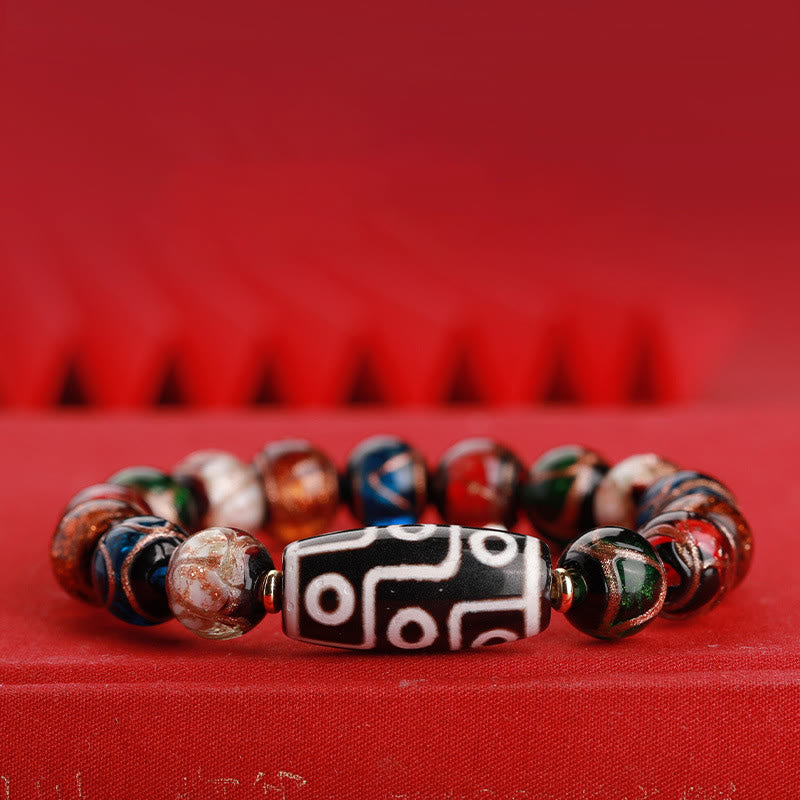 Buddha Stones Tibetan Nine-Eye Dzi Bead Three-eyed Dzi Bead Liuli Glass Bead Wealth Bracelet