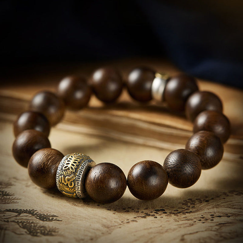 Buddha Stones Chinese Zodiac Natal Buddha Kalimantan Agarwood Om Mani Padme Hum 925 Sterling Silver Bracelet