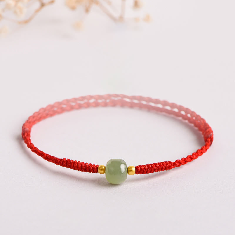 Buddha Stones Handmade Jade Lucky Bead Prosperity Braided Bracelet