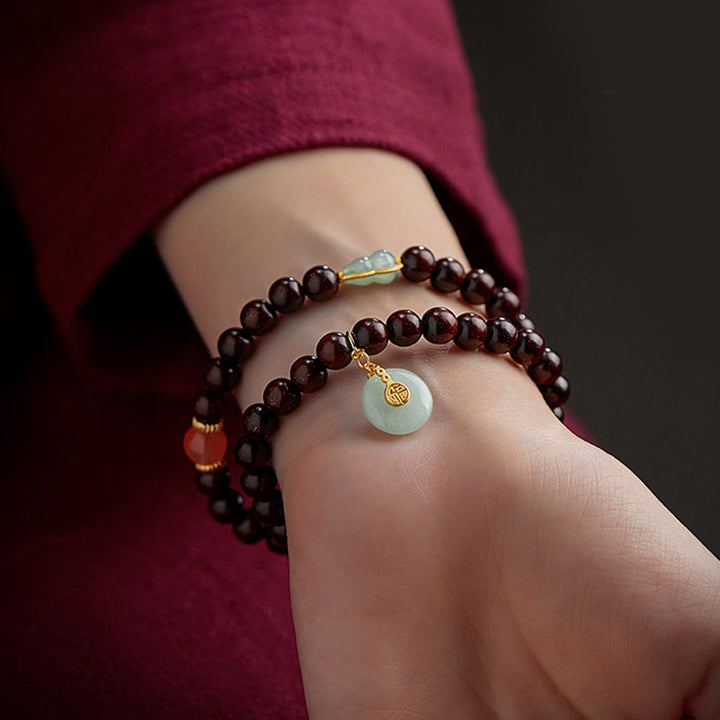 Buddha Stones Chinese Zodiac Natal Buddha Small Leaf Red Sandalwood Jade Red Agate PiXiu Sooth Bracelet