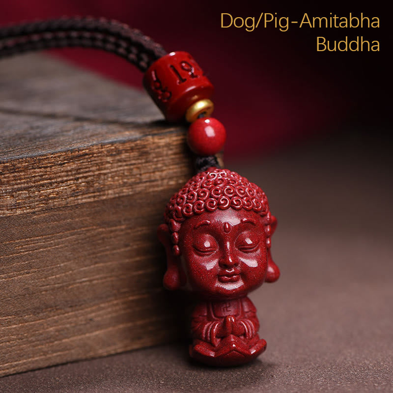 Buddha Stones Chinese Zodiac Natal Buddha Natural Cinnabar Amulet Keep Away Evil Spirits Necklace Pendant