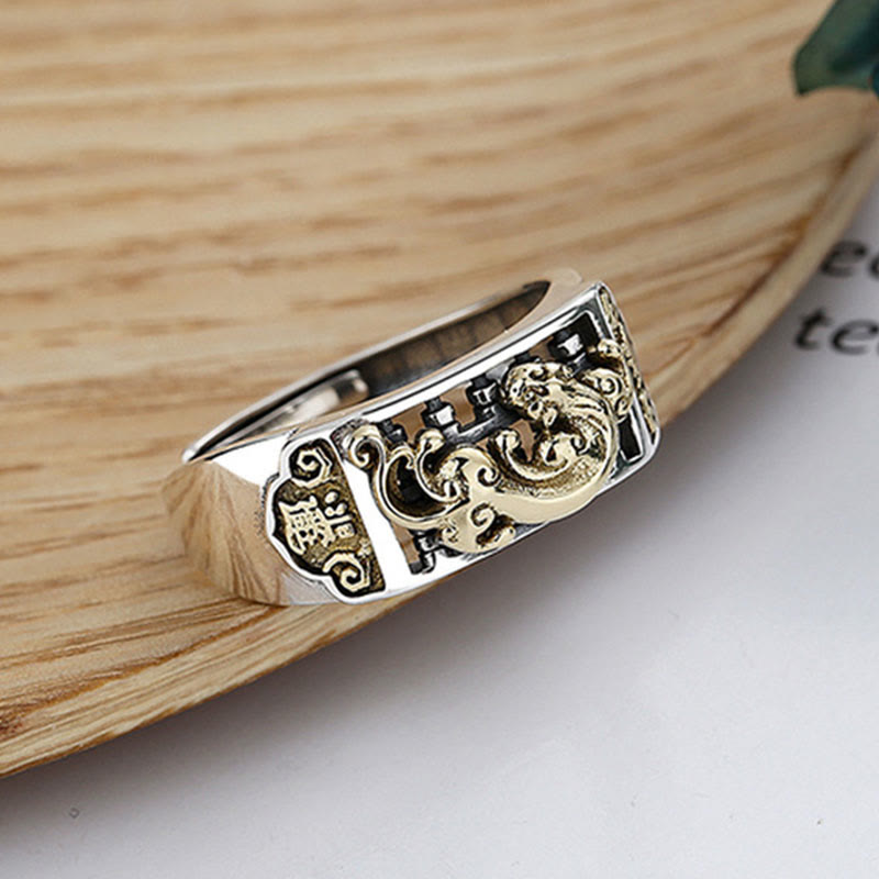 925 Sterling Silver PiXiu Luck Wealth Adjustable Ring