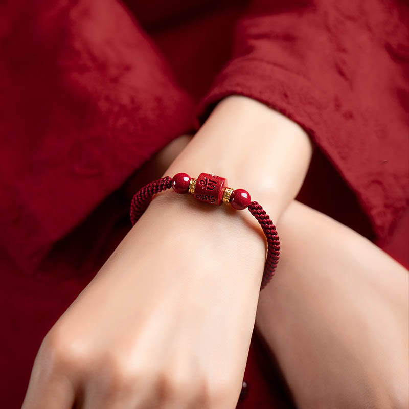 Buddha Stones Tibet Cinnabar Om Mani Padme Hum Engraved Blessing Braided Bracelet