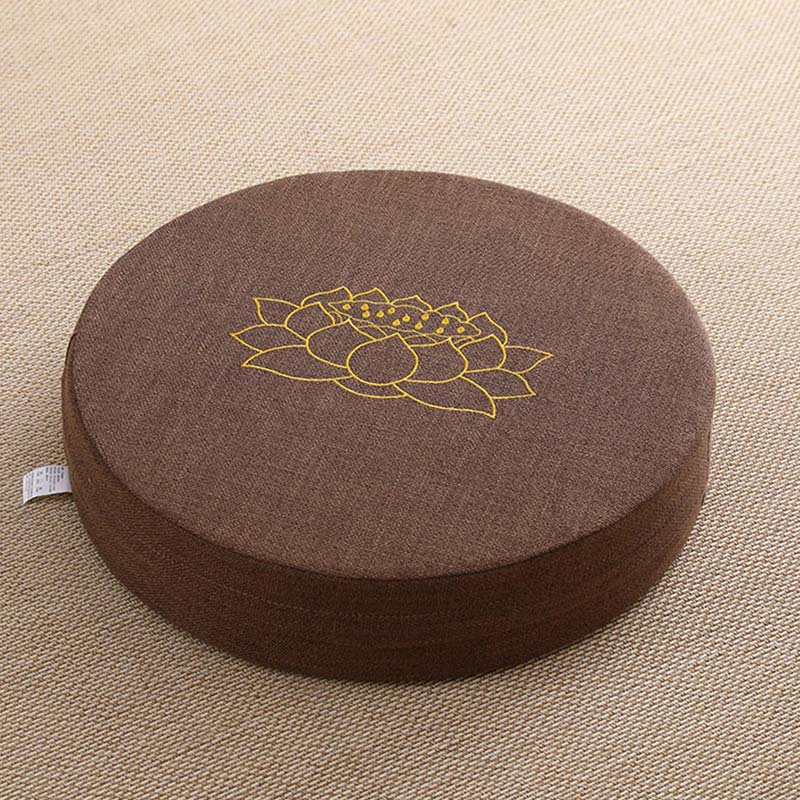 Buddha Stones Lotus Embroidery Cotton Linen Meditation Seat Cushion