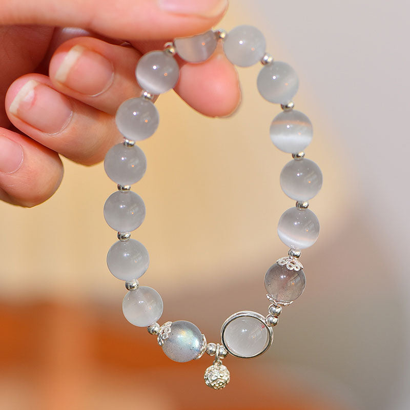 Buddha Stones 925 Sterling Silver Cat Eye Moonstone Love Support Bracelet