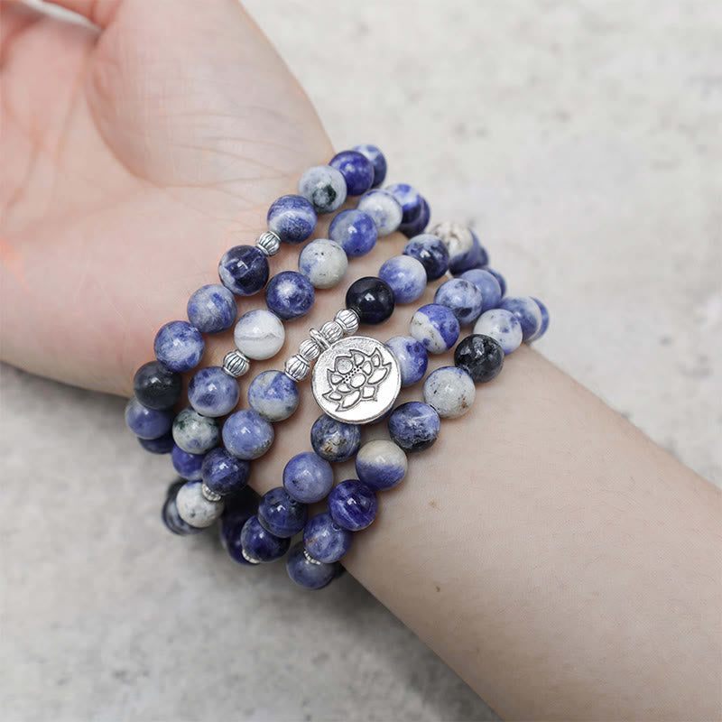 Buddha Stones Natural Blue Aventurine Lotus Peace Necklace Bracelet