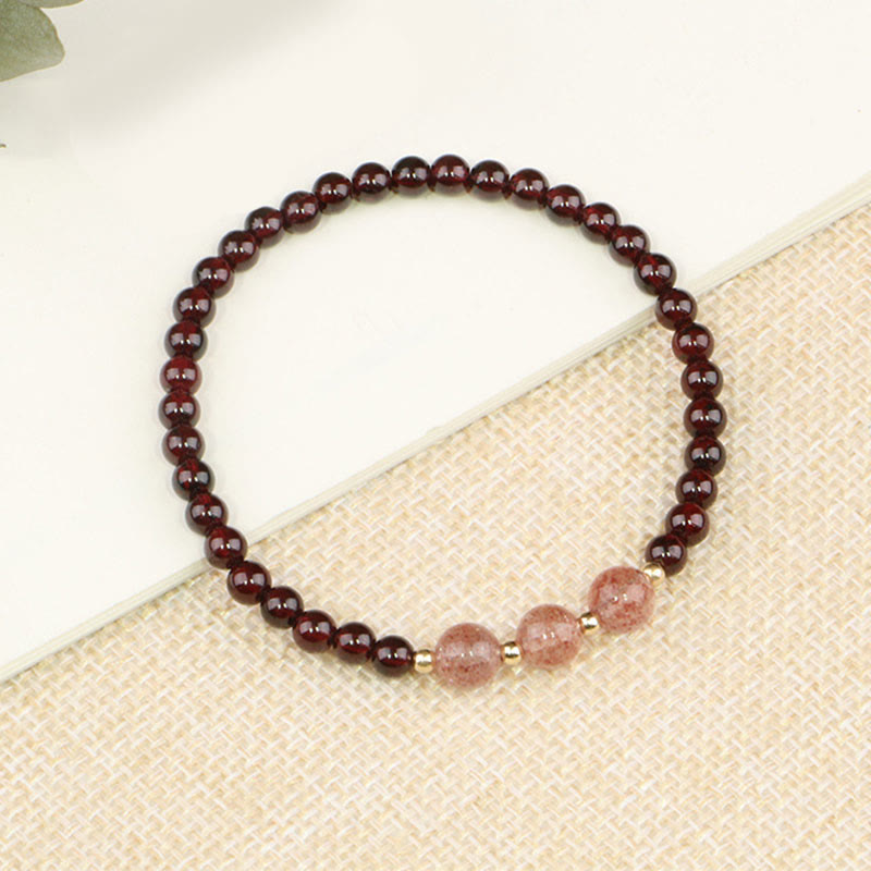 Buddha Stones Natural Garnet Strawberry Quartz Calm Bracelet