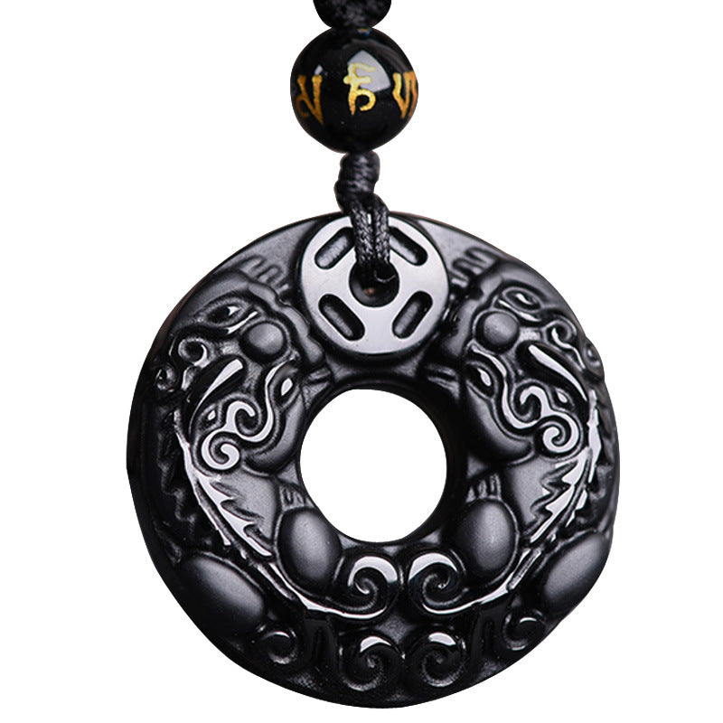 Buddha Stones Pixiu Obsidian Wealth Pendant Necklace