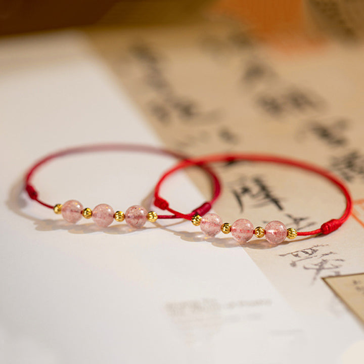 Buddha Stones Strawberry Crystal Beads Luck Red String Anklet