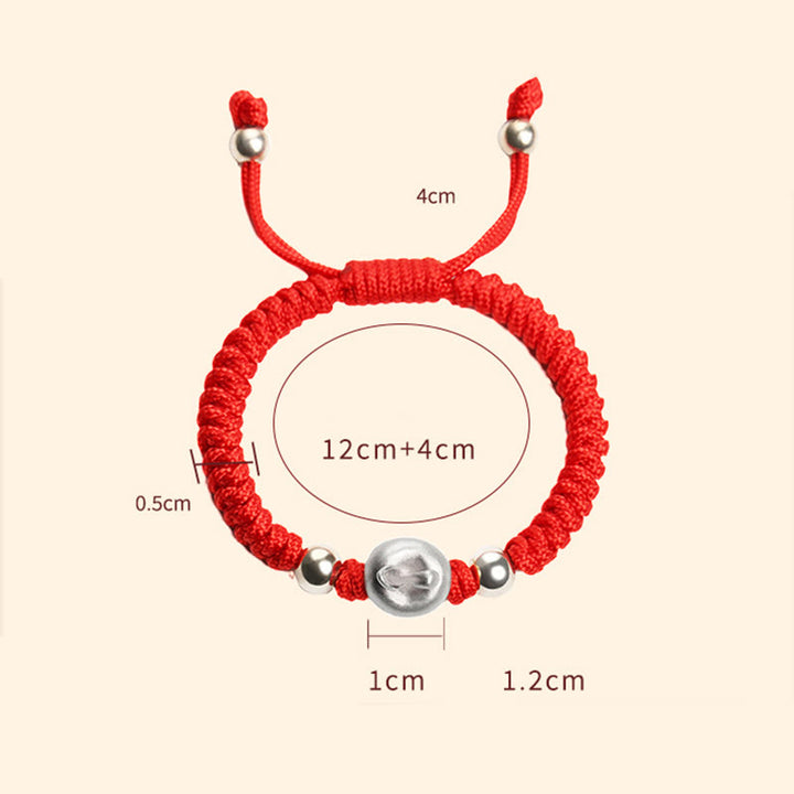 Buddha Stones 999 Sterling Silver Apple Red Multicolored Rope Luck Protection Handcrafted Kids Bracelet