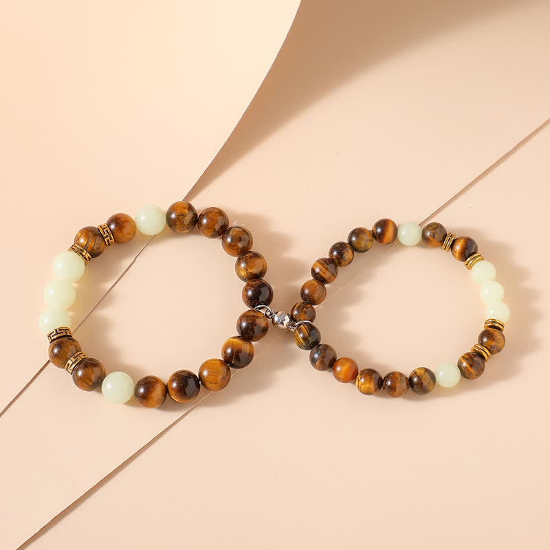 2Pcs Tiger Eye Glowstone Luminous Bead Protection Couple Bracelet