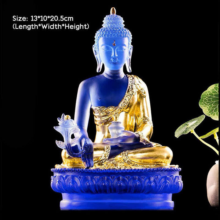 Medicine Buddha Handmade Liuli Crystal Art Piece Compassion Statue Home Office Offering Decoration