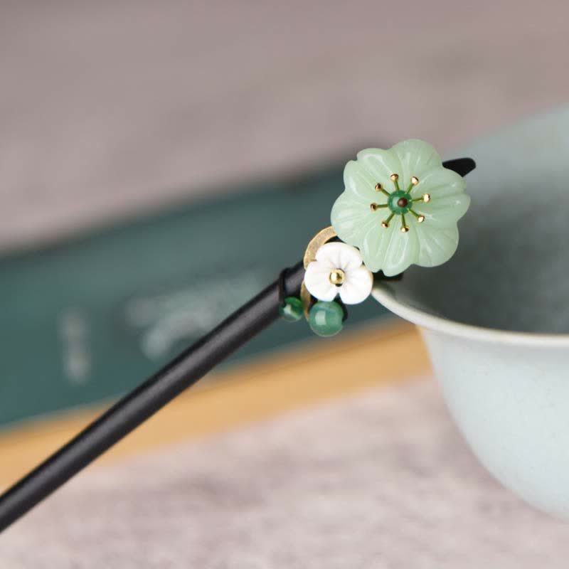 Buddha Stones Green Aventurine Flower Agate Positivity Hairpin Decoration