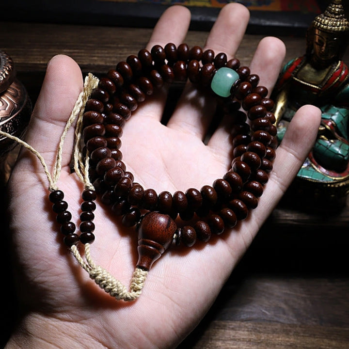 Buddha Stones Natural Tibet 108 Mala Beads Purple Bodhi Seed Three-eyed Dzi Bead Copper Dorje Harmony Bracelet