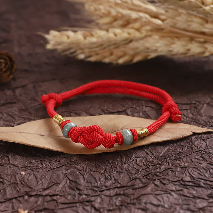 Buddha Stones Red String Jade Luck Fortune Knot Braided String Bracelet