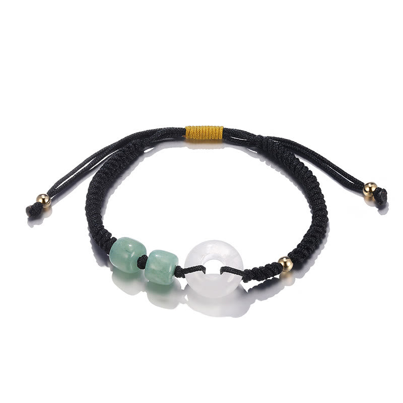 Buddha Stones 2Pcs Green Aventurine White Jade Peace Buckle Luck Braided Couple Bracelet