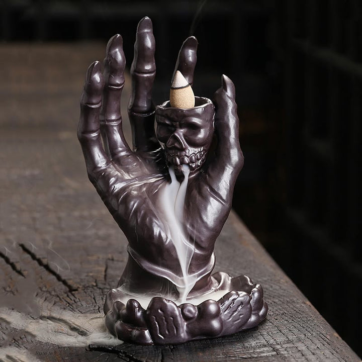 Buddha Stones Halloween Ghost Hand Skull Head Ceramic Peace Healing Incense Burner Decoration