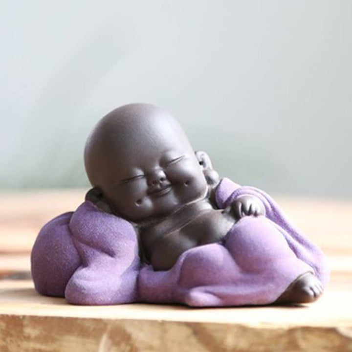 Buddha Stones Always Smiling Laughing Buddha Wealth Luck Purple Clay Maitreya Statue Decoration