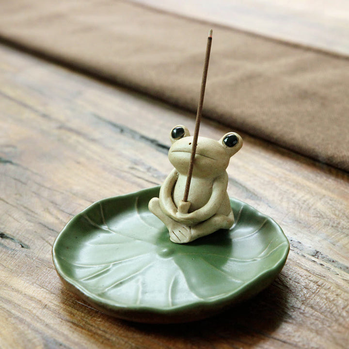 Handmade Ceramic Stick Frog Incense Burner Decoration