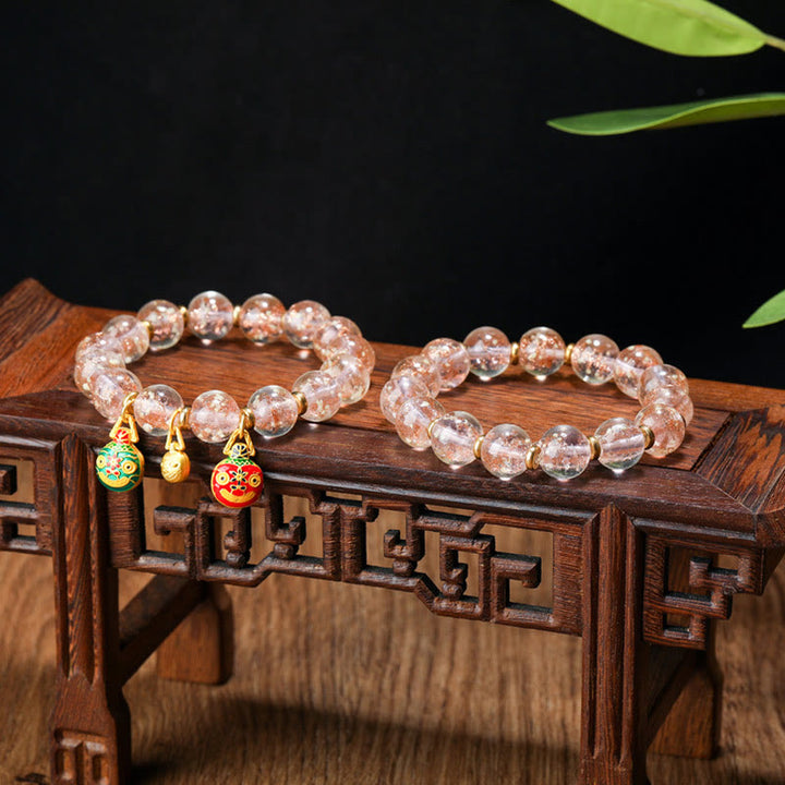 Buddha Stones Gold Swallowing Beast Family Charm Luminous Fluorescent Liuli Glass Bead Success Bracelet