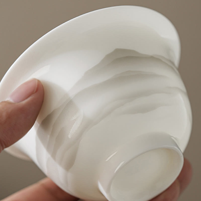 Buddha Stones Vintage Ink Painting Mountain White Porcelain Ceramic Gaiwan Sancai Teacup Kung Fu Tea Cup And Saucer With Lid Tea Utensil Teapot