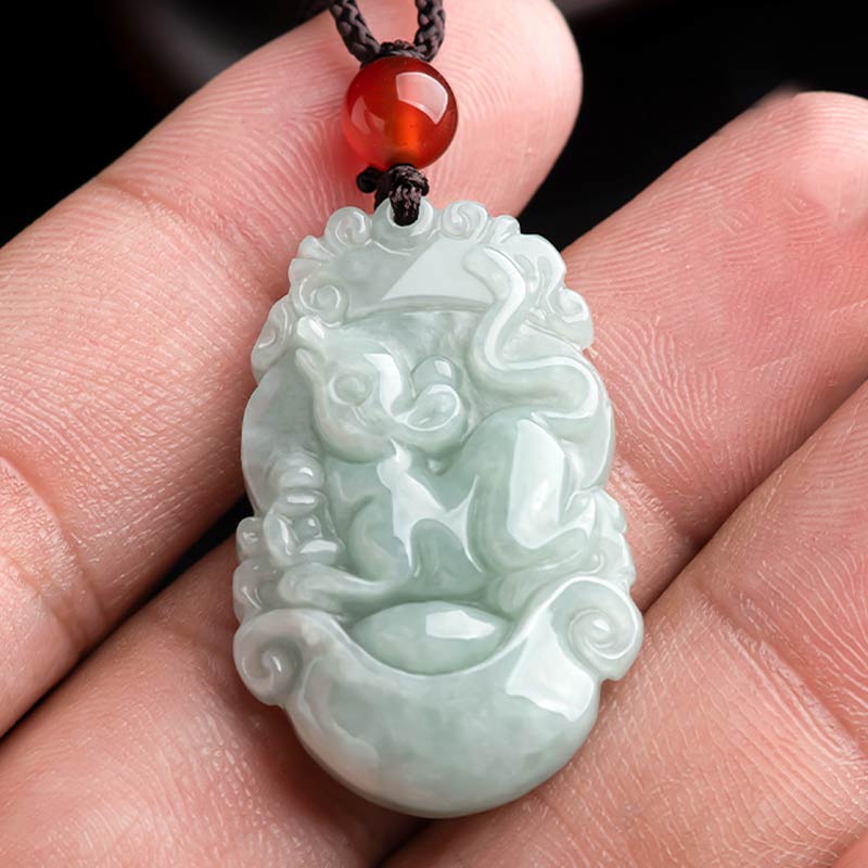 Buddha Stones Natural Jade 12 Chinese Zodiac Sucess Pendant Necklace