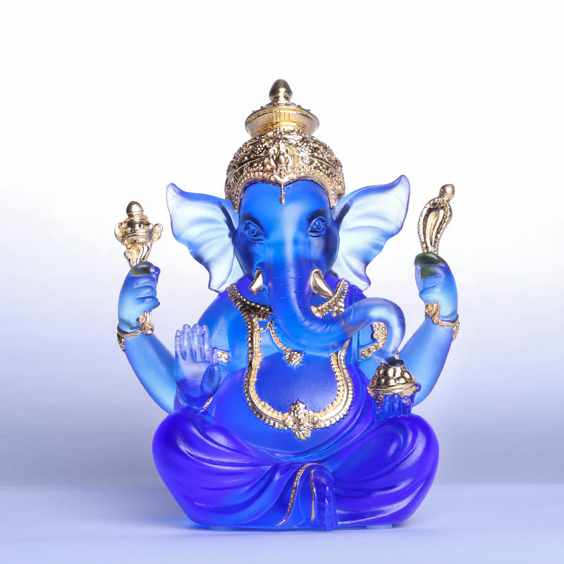 Buddha Stones Handmade Ganesh Ganpati Elephant Figurine Liuli Crystal Art Piece Protection Statue Home Decoration